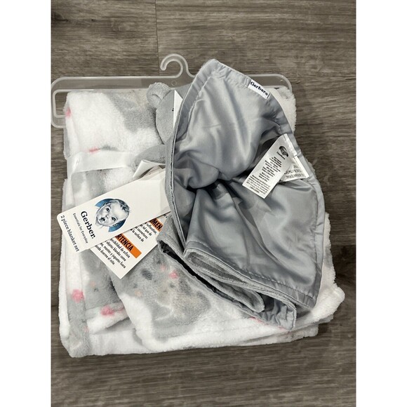 Gerber Gray Koala Bear Baby Blanket & Lovey Set Pink Flower Embroidered New - Picture 4 of 4